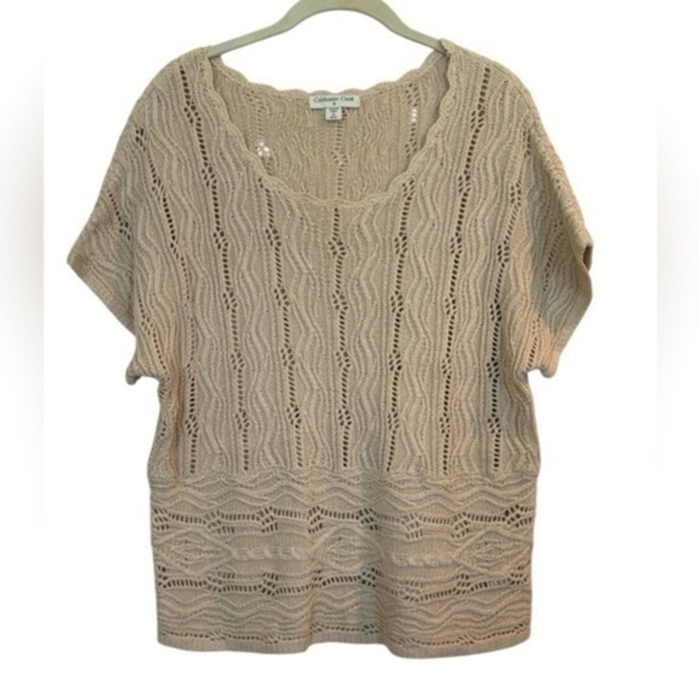 Coldwater Creek Open Knit Cottagecore Top – Size Medium Neutral Beige Coastal